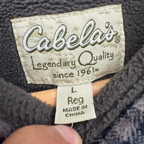 Cabela's Shirt Jacket Men's L Navy Gray Gingham Long Sleeve Fleece Lined Flannel - Picture 2 of 12